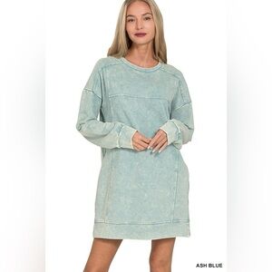 Zenana French Terry Acid Washed Dress with Pockets
